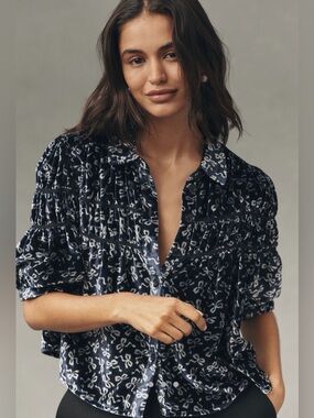 The Leandra velvet shirred yoke blouse by Maeve
